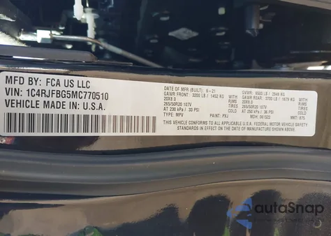 2021 Jeep Grand Cherokee 80Th Anniversary 4X4 z USA, uszkodzony, nr VIN 1C4RJFBG5MC770510